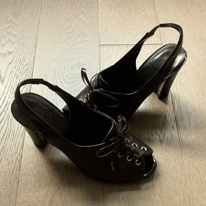 Leather Lace-up Peep-toe Heels